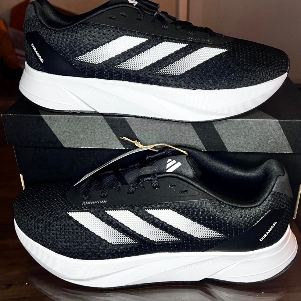 Adidas Duramo SL Men’s Walking Running Shoes Sneakers Black White ID9849 - 12.5